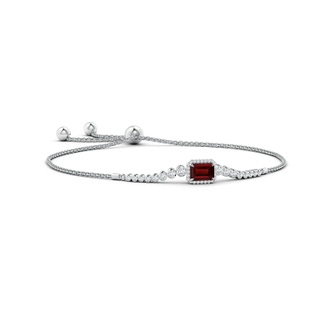 7x5mm AAA Emerald-Cut Garnet Halo Bolo Bracelet in White Gold