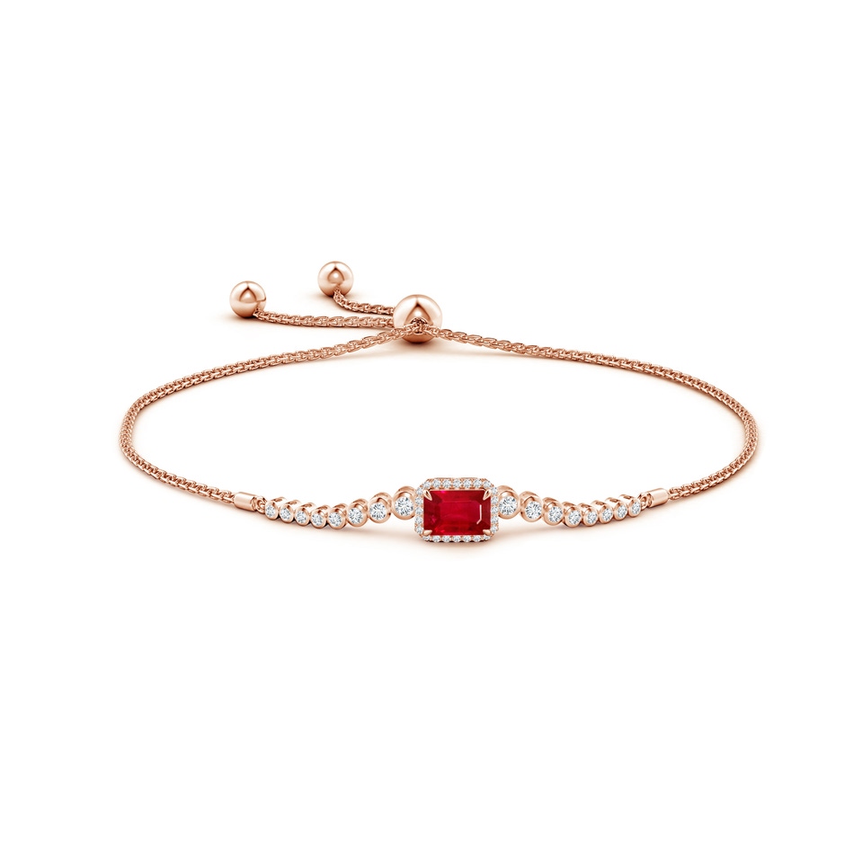 7x5mm AAA Emerald-Cut Ruby Halo Bolo Bracelet in Rose Gold side-1