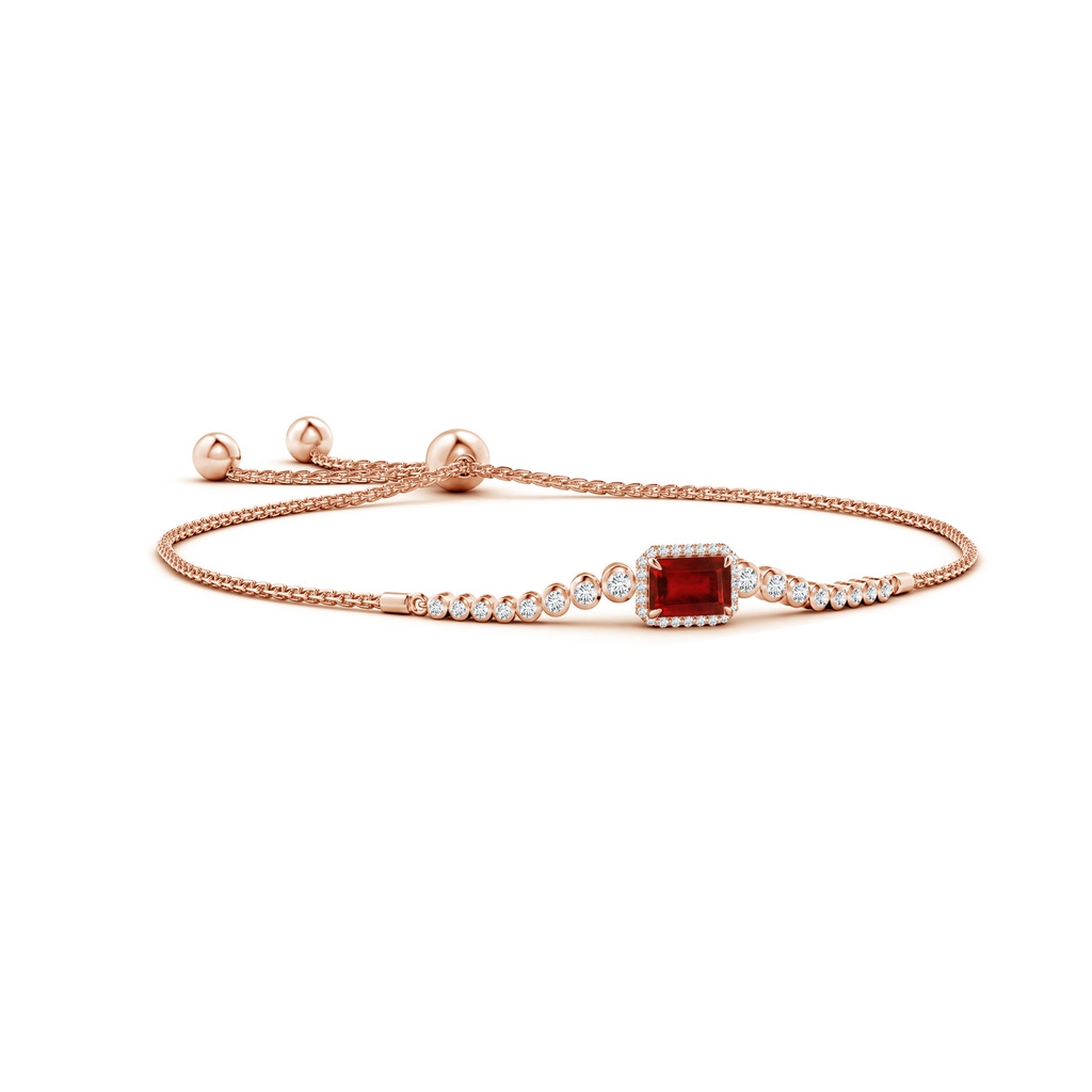 7x5mm Lab-Grown Emerald-Cut Ruby Halo Bolo Bracelet in Rose Gold