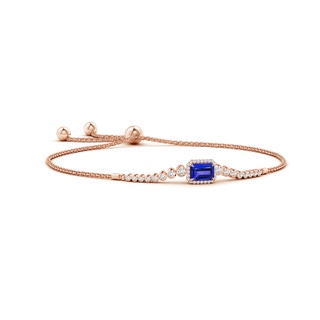 7x5mm AAAA Emerald-Cut Tanzanite Halo Bolo Bracelet in Rose Gold