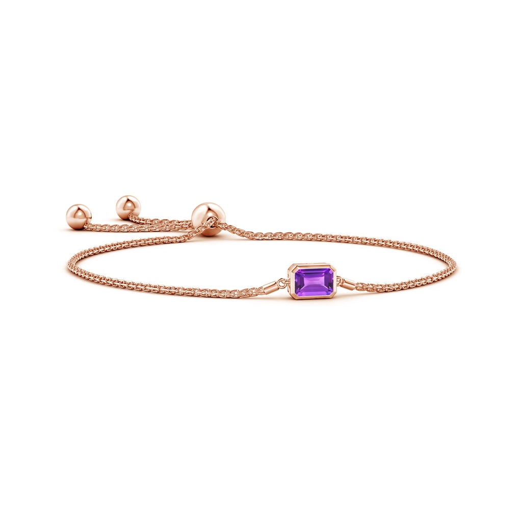 7x5mm AAA Horizontally Set Emerald-Cut Amethyst Bolo Bracelet in Rose Gold