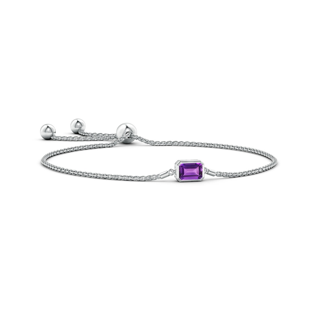 7x5mm AAAA Horizontally Set Emerald-Cut Amethyst Bolo Bracelet in White Gold