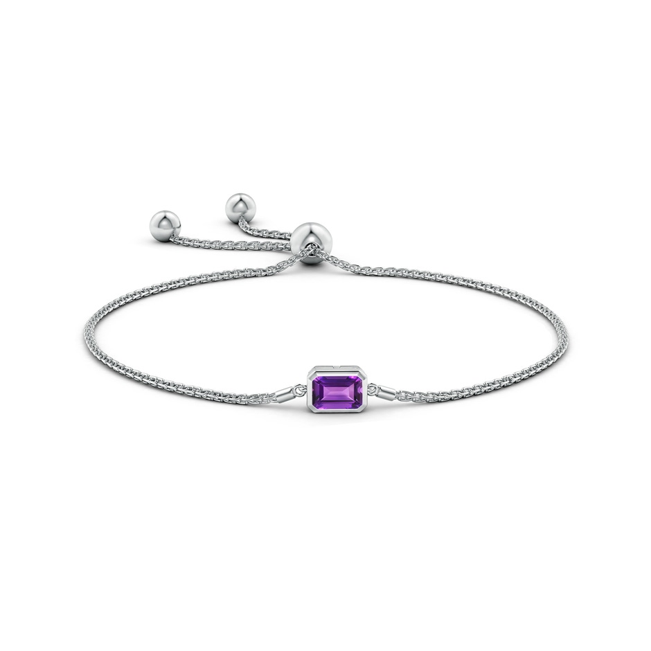 7x5mm AAAA Horizontally Set Emerald-Cut Amethyst Bolo Bracelet in White Gold side-1