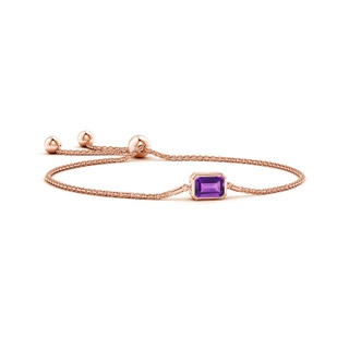 8x6mm AAAA Horizontally Set Emerald-Cut Amethyst Bolo Bracelet in Rose Gold