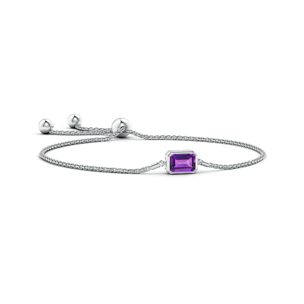 8x6mm AAAA Horizontally Set Emerald-Cut Amethyst Bolo Bracelet in White Gold