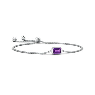 8x6mm AAAA Horizontally Set Emerald-Cut Amethyst Bolo Bracelet in White Gold