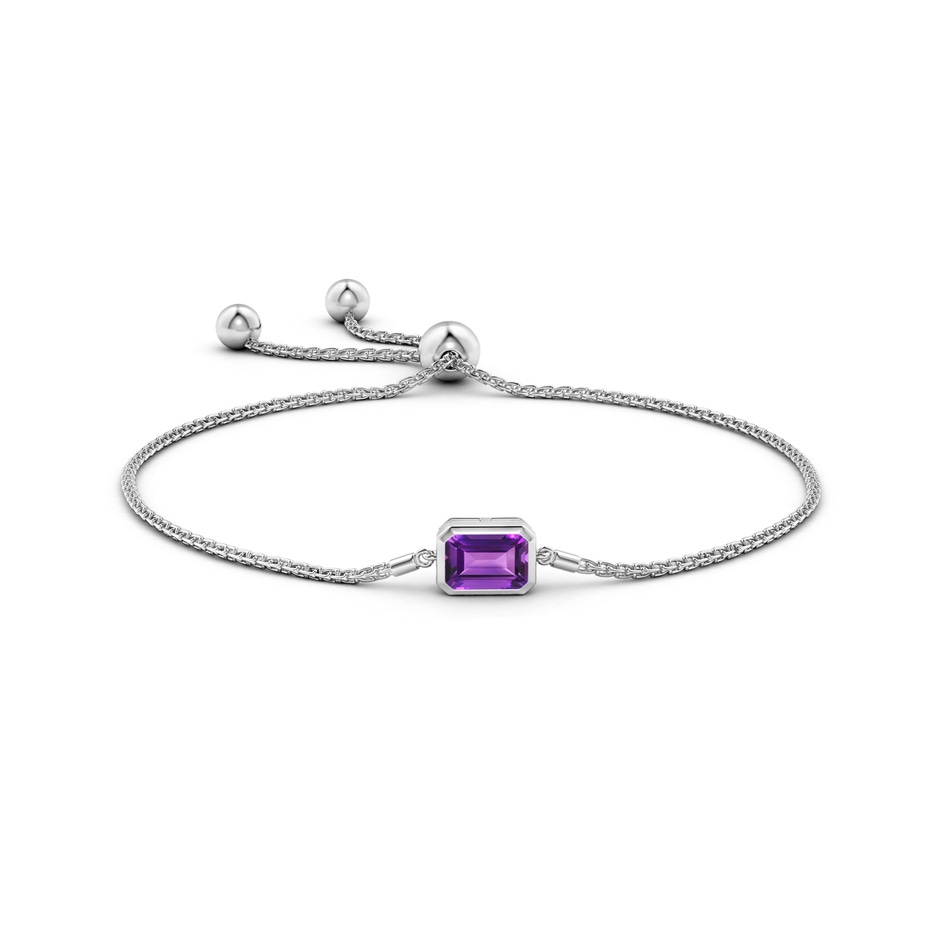 8x6mm AAAA Horizontally Set Emerald-Cut Amethyst Bolo Bracelet in White Gold side-1