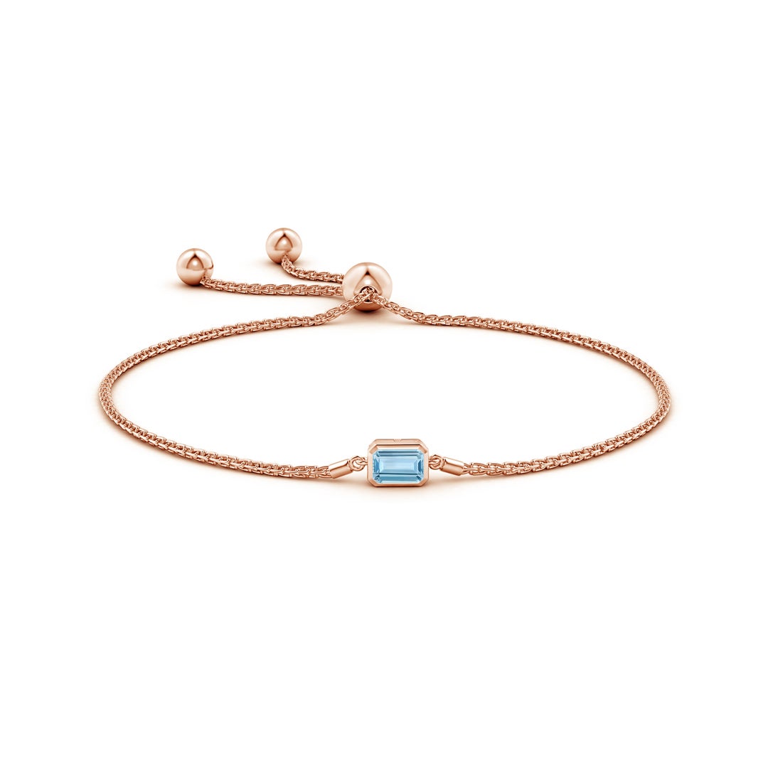 6x4mm AAA Horizontally Set Emerald-Cut Aquamarine Bolo Bracelet in Rose Gold - side 1
