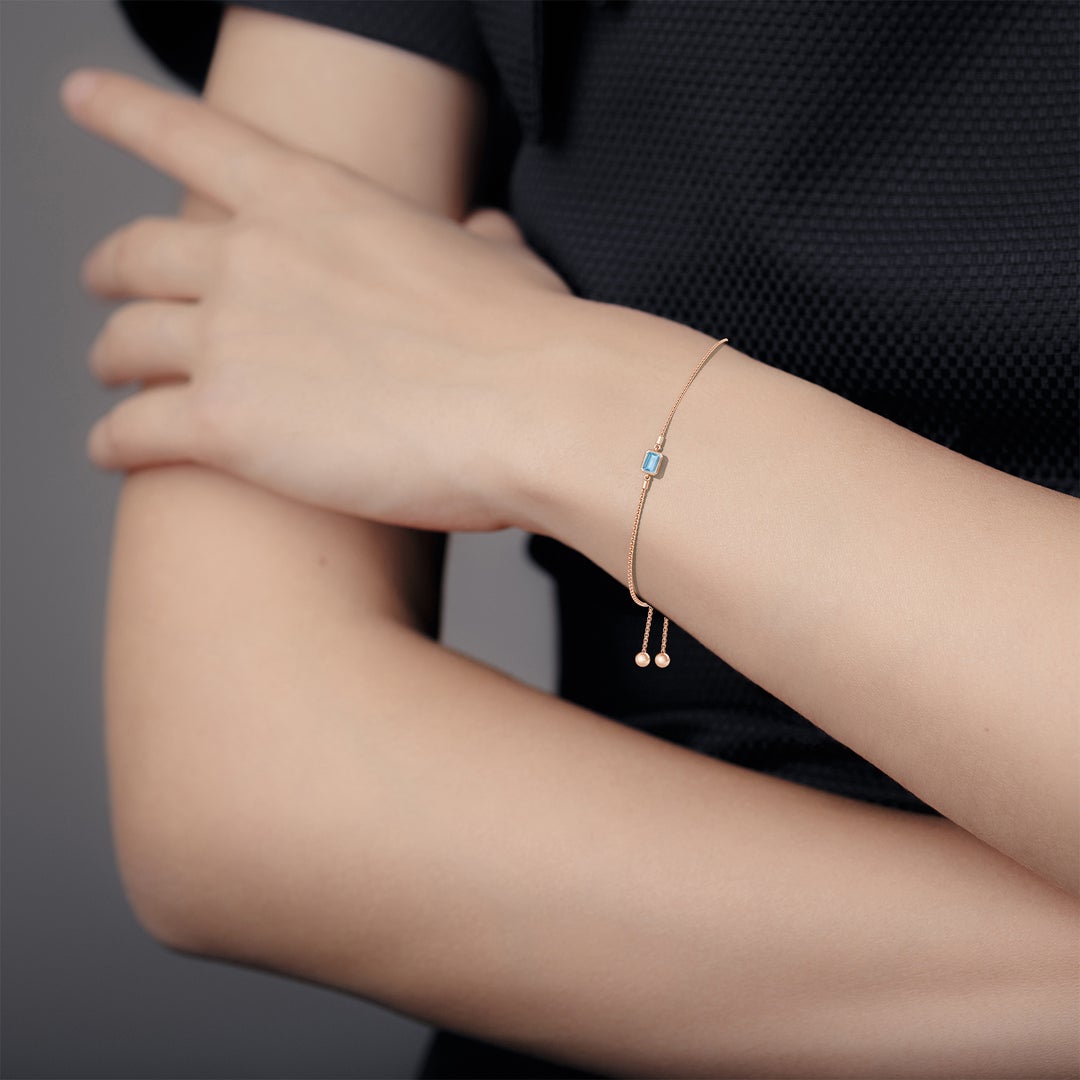 6x4mm AAA Horizontally Set Emerald-Cut Aquamarine Bolo Bracelet in Rose Gold - body_view 2