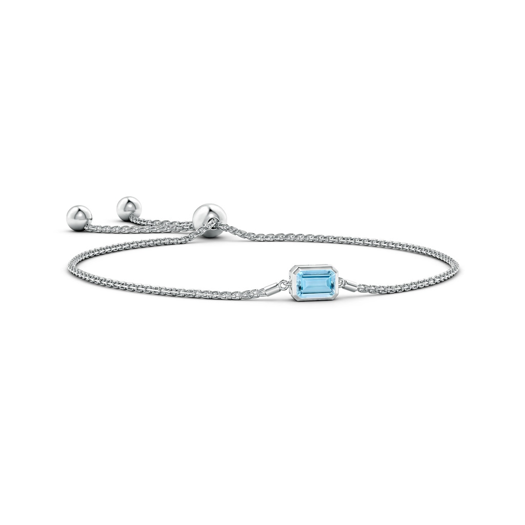 7x5mm AAAA Horizontally Set Emerald-Cut Aquamarine Bolo Bracelet in White Gold 