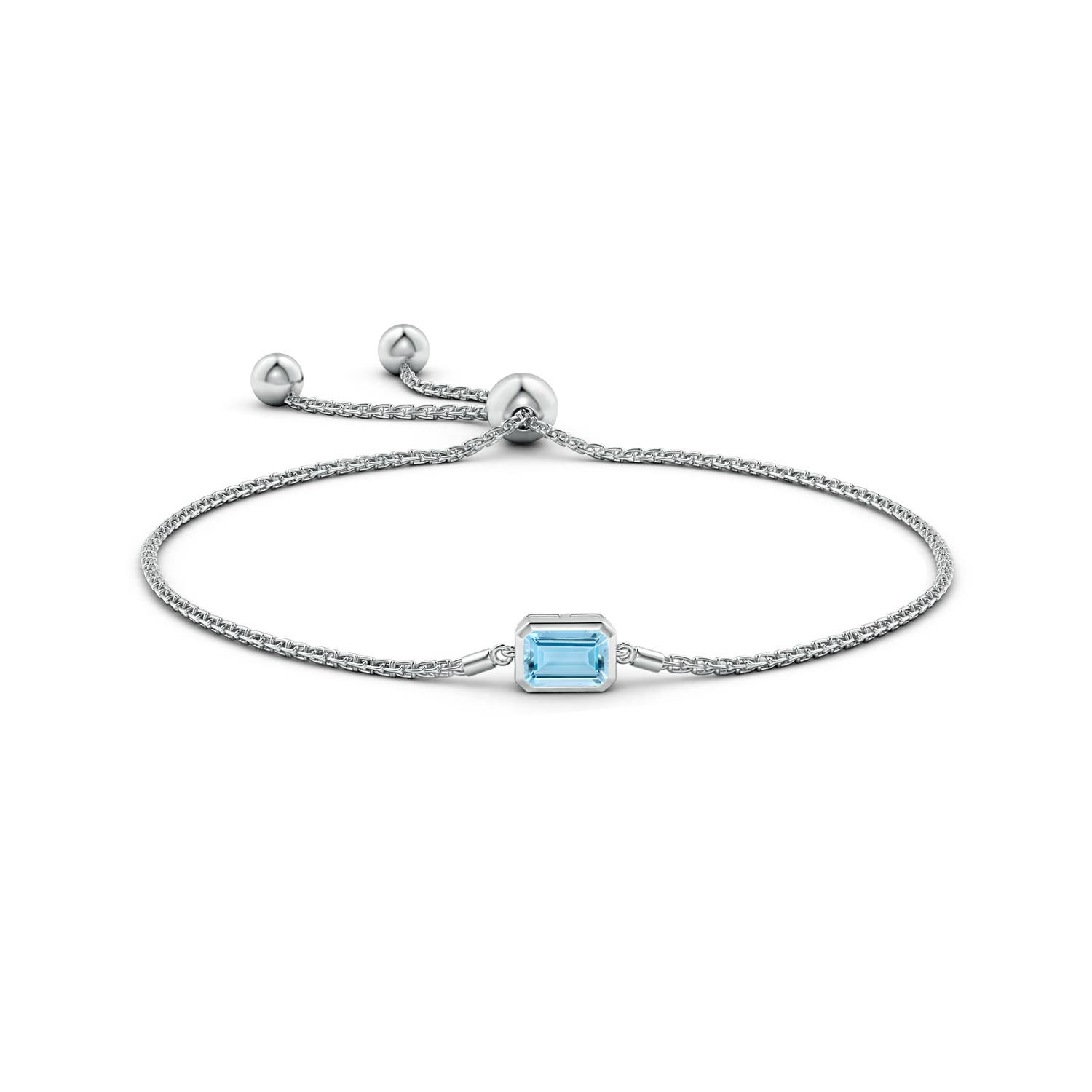 7x5mm AAAA Horizontally Set Emerald-Cut Aquamarine Bolo Bracelet in White Gold - side 1
