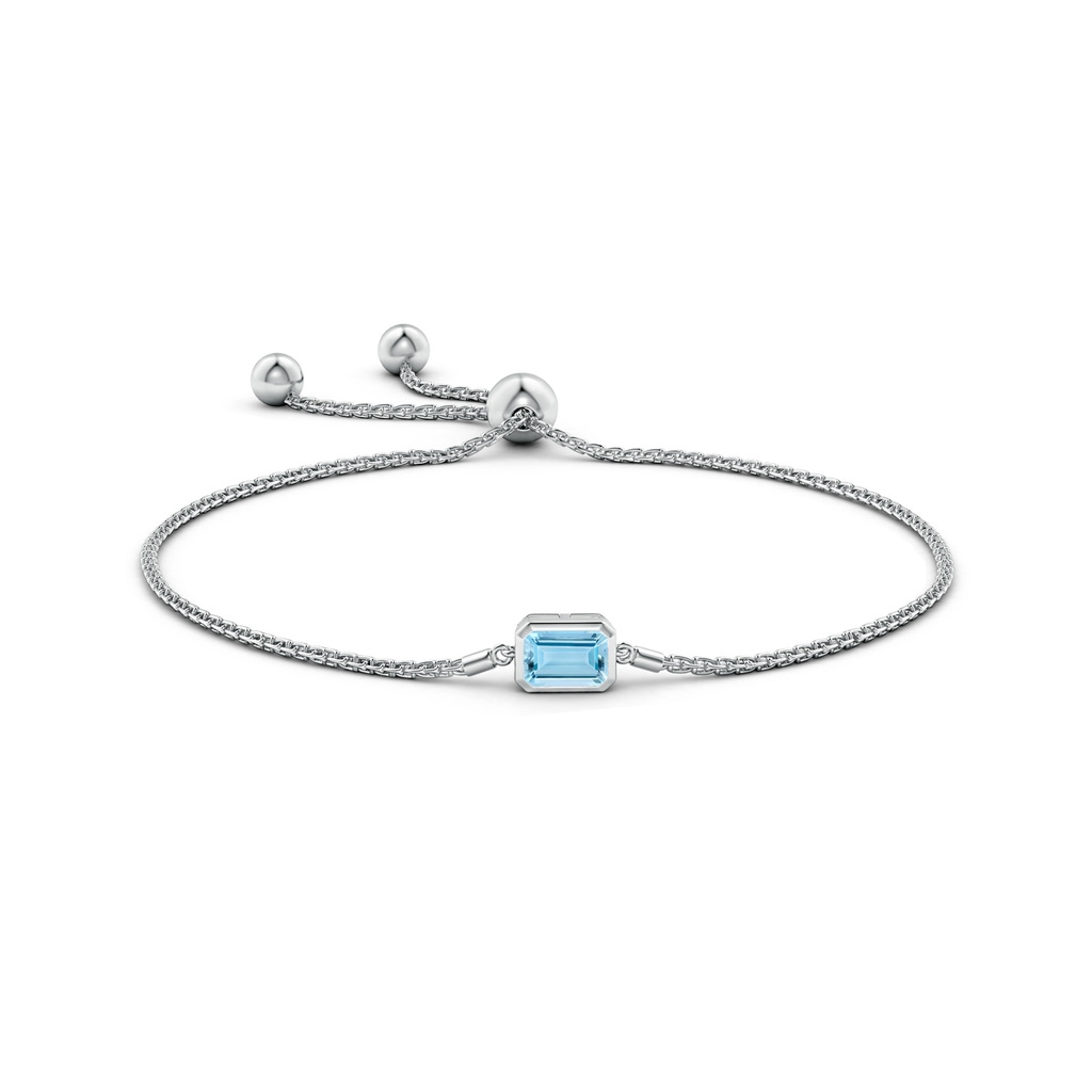 7x5mm AAAA Horizontally Set Emerald-Cut Aquamarine Bolo Bracelet in White Gold Side-1