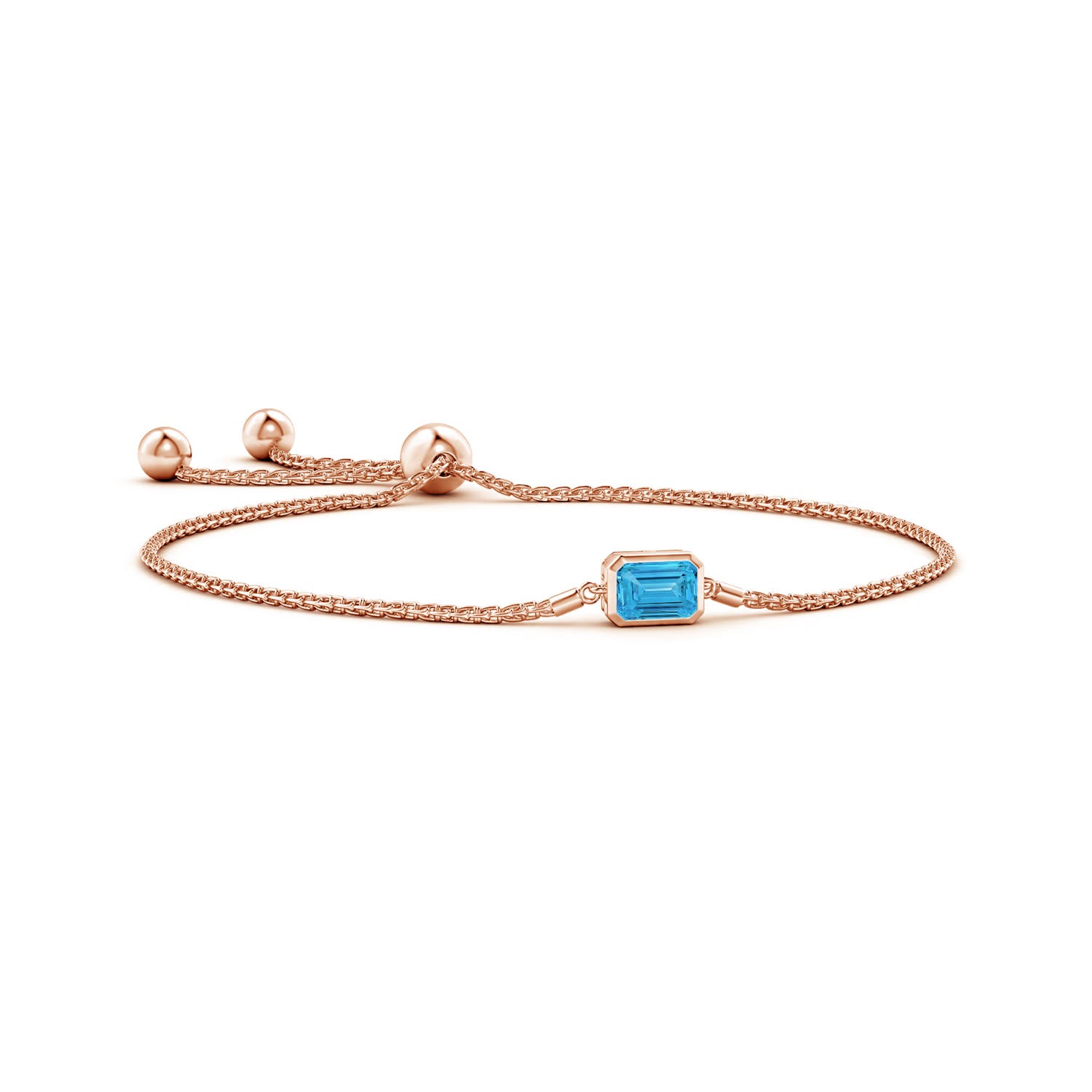 Angara 1.17 CTW Horizontally Set Emerald-Cut Fancy Intense Blue Diamond Bolo Bracelet in 14K Rose Gold
