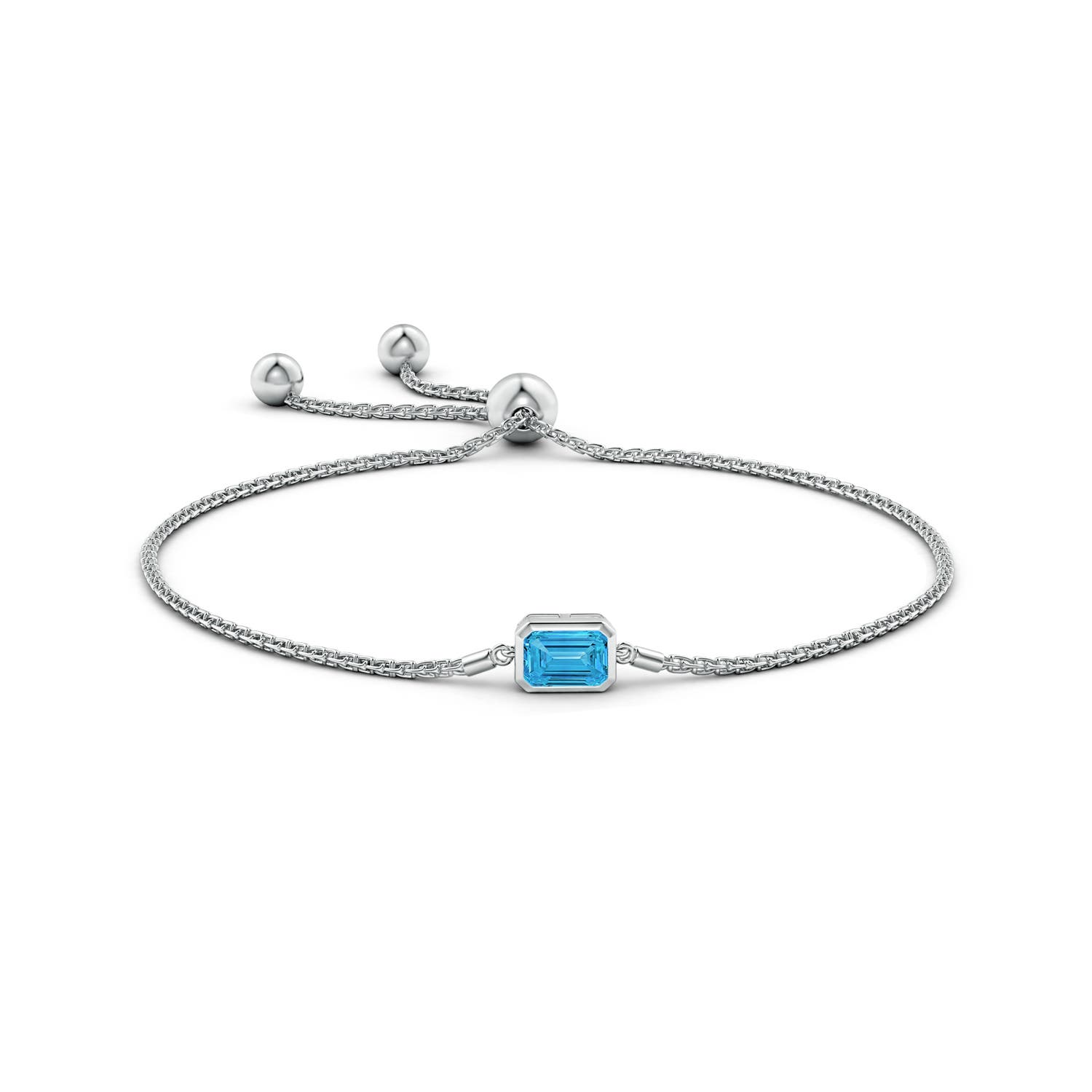 7x5mm AAAA Horizontally Set Emerald-Cut Fancy Intense Blue Diamond Bolo Bracelet in White Gold - side 3