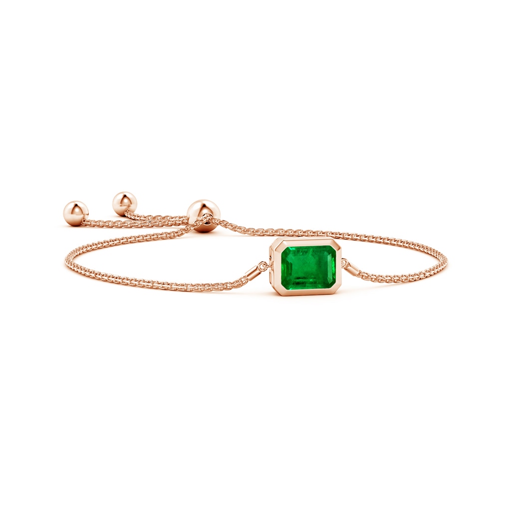 10x8mm AAAA Horizontally Set Emerald-Cut Emerald Bolo Bracelet in Rose Gold