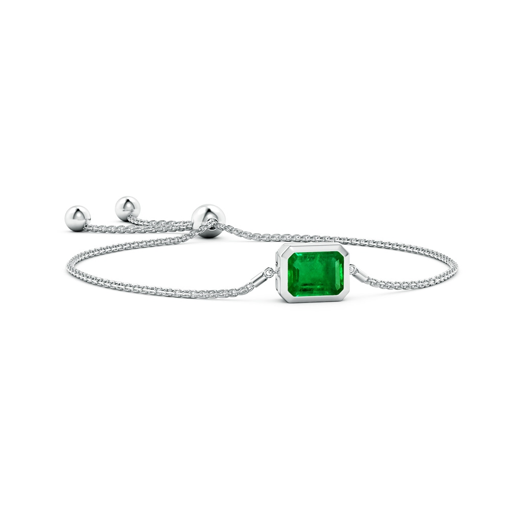 10x8mm AAAA Horizontally Set Emerald-Cut Emerald Bolo Bracelet in S999 Silver