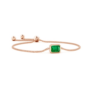 9x7mm AAA Horizontally Set Emerald-Cut Emerald Bolo Bracelet in 9K Rose Gold