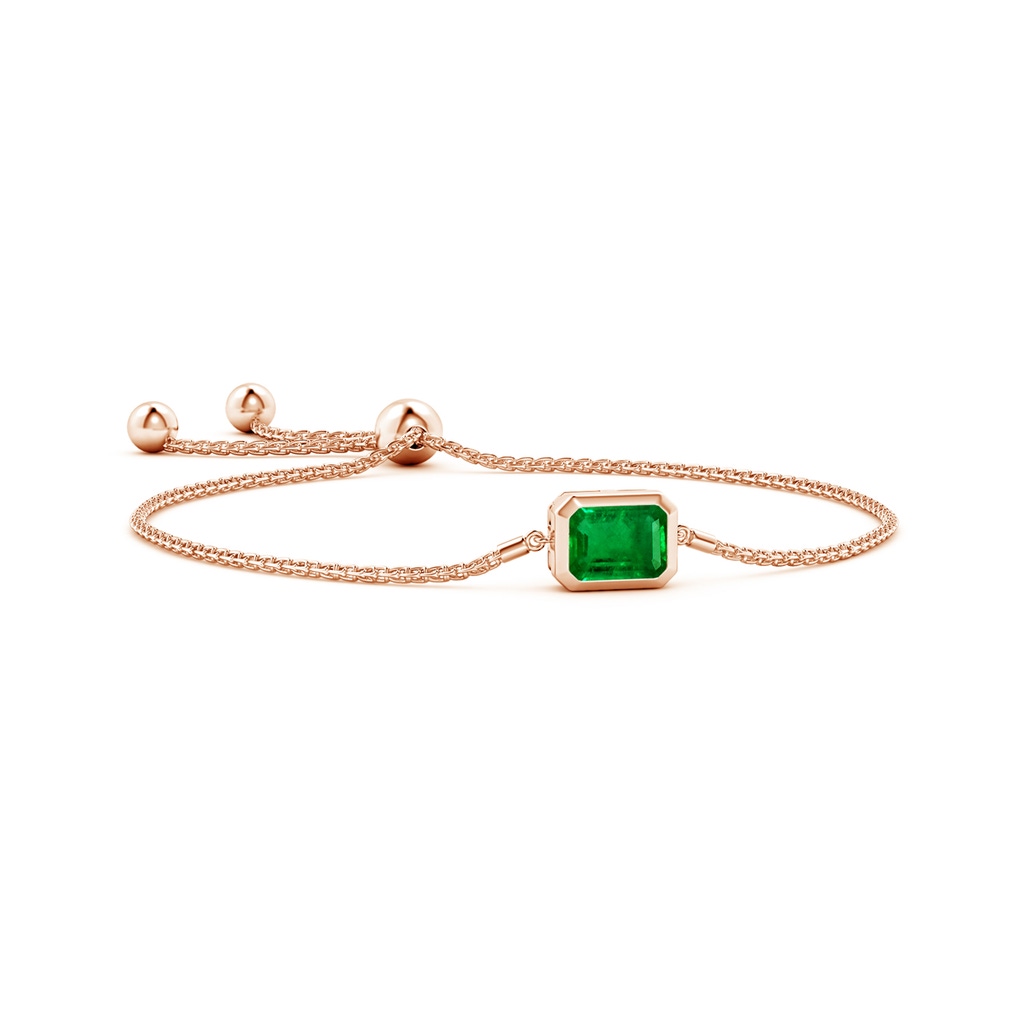 9x7mm AAAA Horizontally Set Emerald-Cut Emerald Bolo Bracelet in 9K Rose Gold