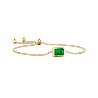 9x7mm AAAA Horizontally Set Emerald-Cut Emerald Bolo Bracelet in Yellow Gold