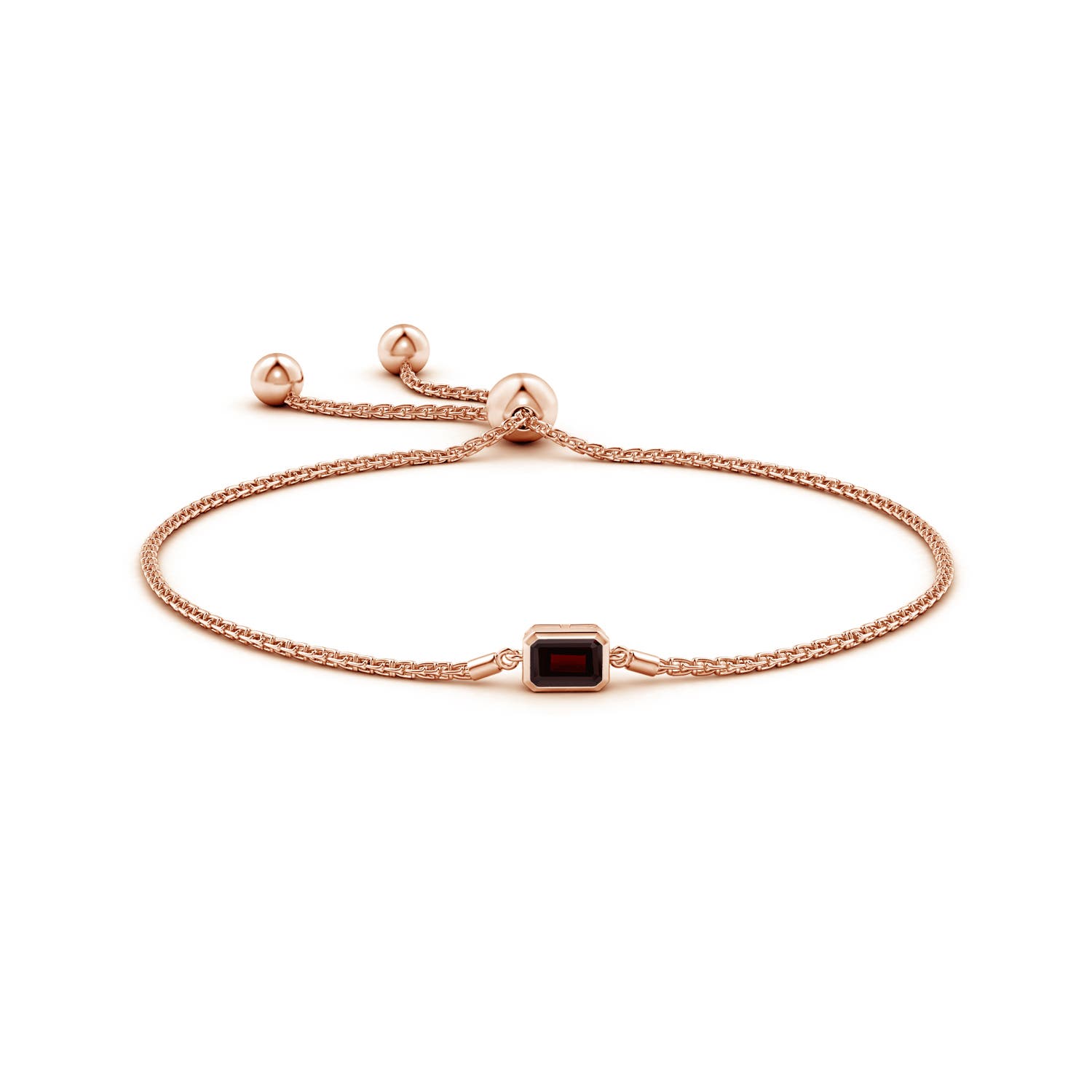 6x4mm A Horizontally Set Emerald-Cut Garnet Bolo Bracelet in Rose Gold