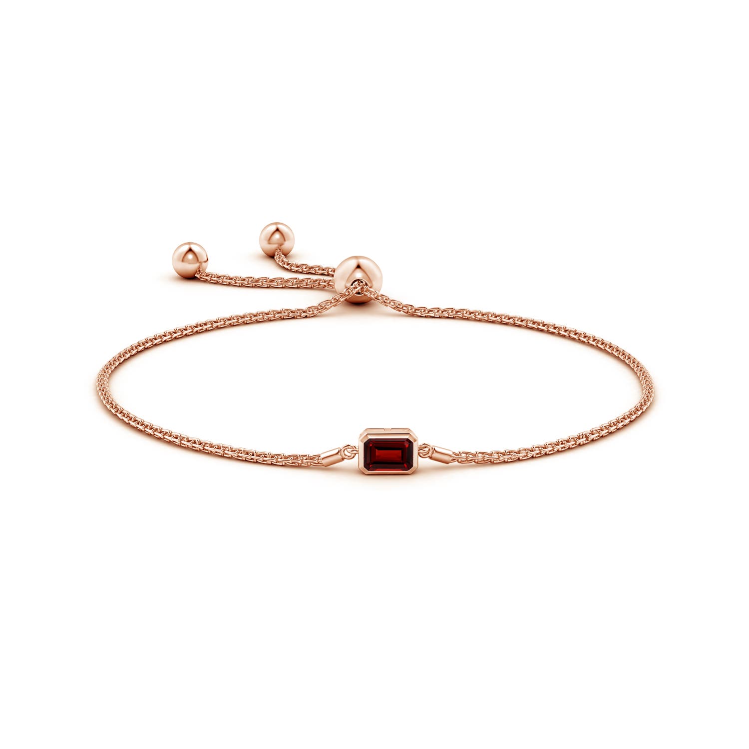 6x4mm AAAA Horizontally Set Emerald-Cut Garnet Bolo Bracelet in Rose Gold