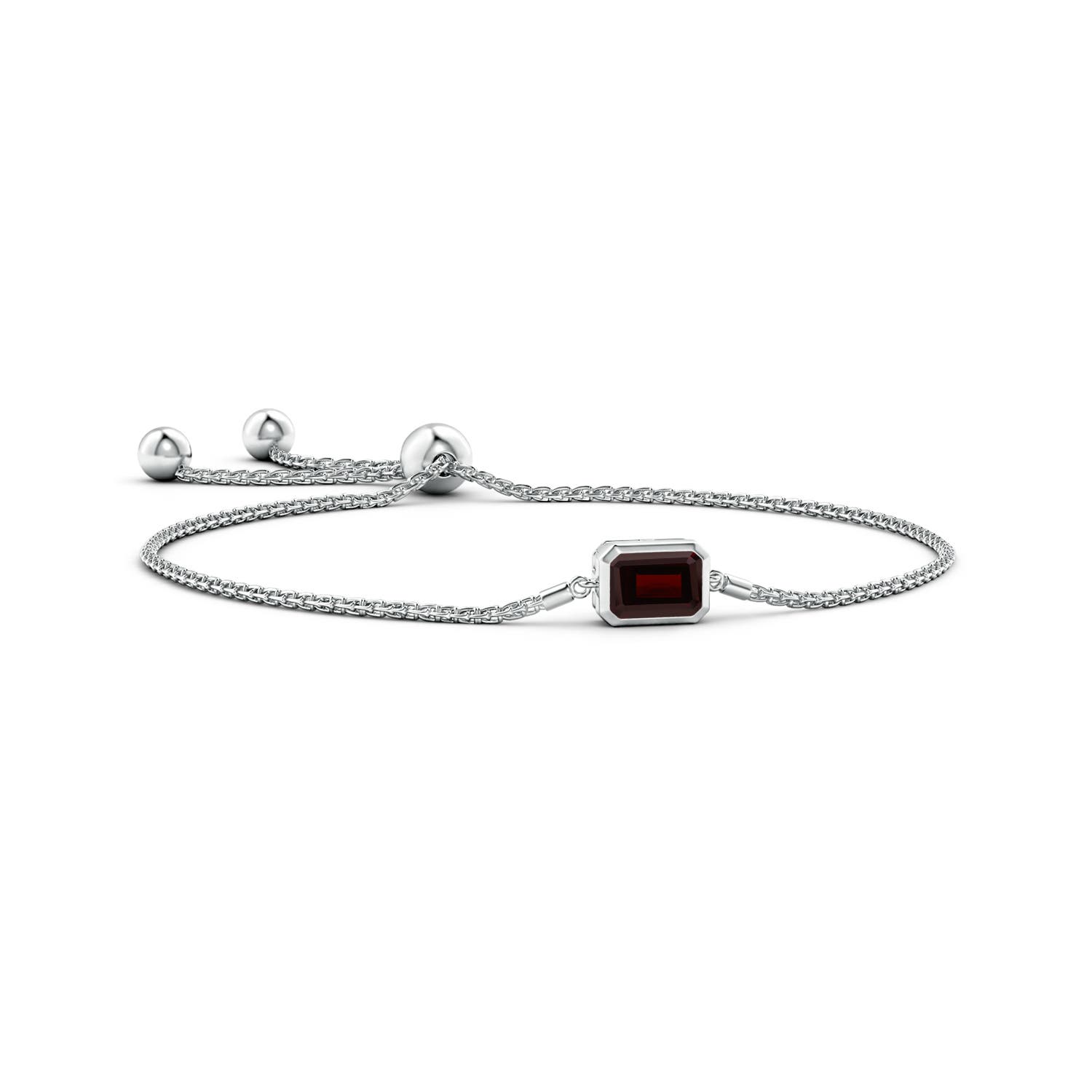 8x6mm A Horizontally Set Emerald-Cut Garnet Bolo Bracelet in White Gold