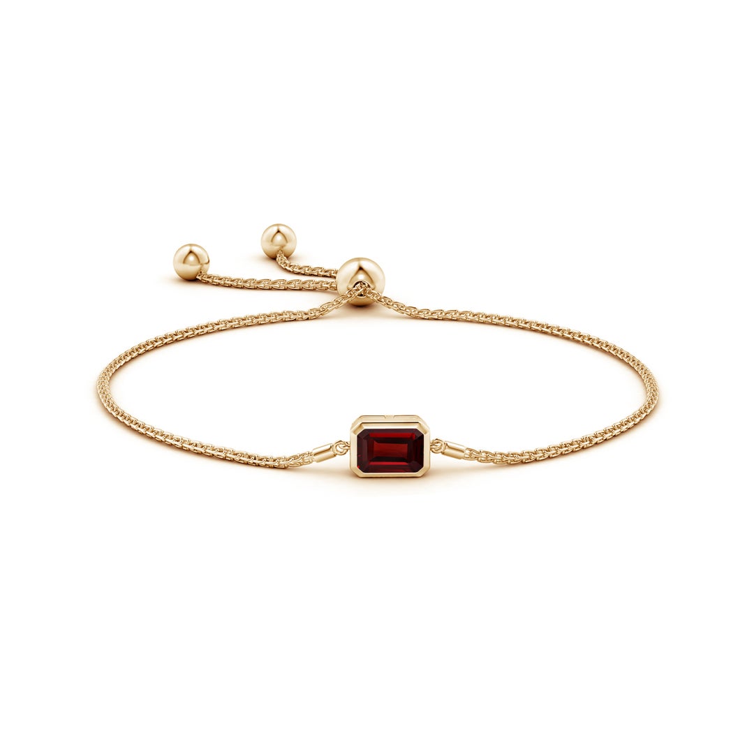 8x6mm AAA Horizontally Set Emerald-Cut Garnet Bolo Bracelet in Yellow Gold - side 1