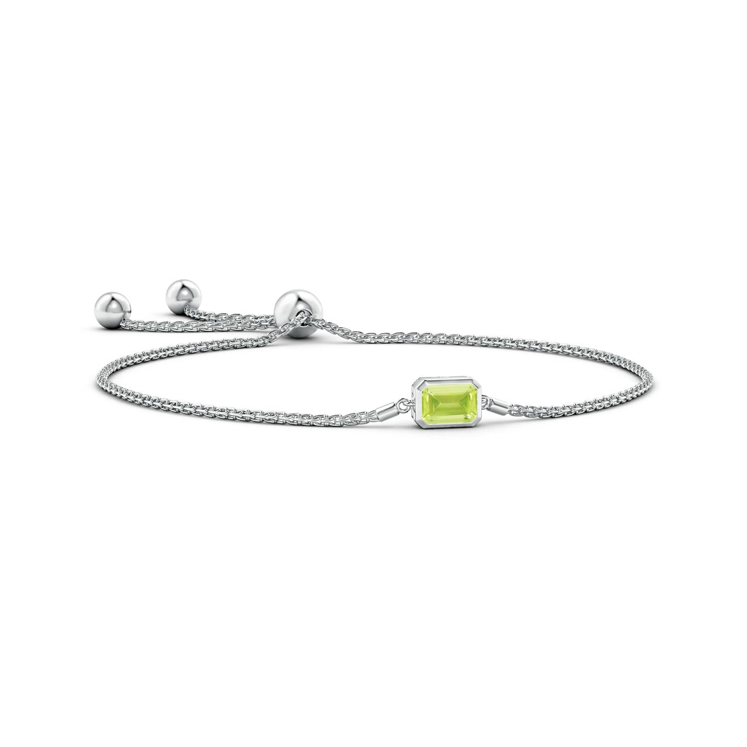 7x5mm A Horizontally Set Emerald-Cut Peridot Bolo Bracelet in White Gold