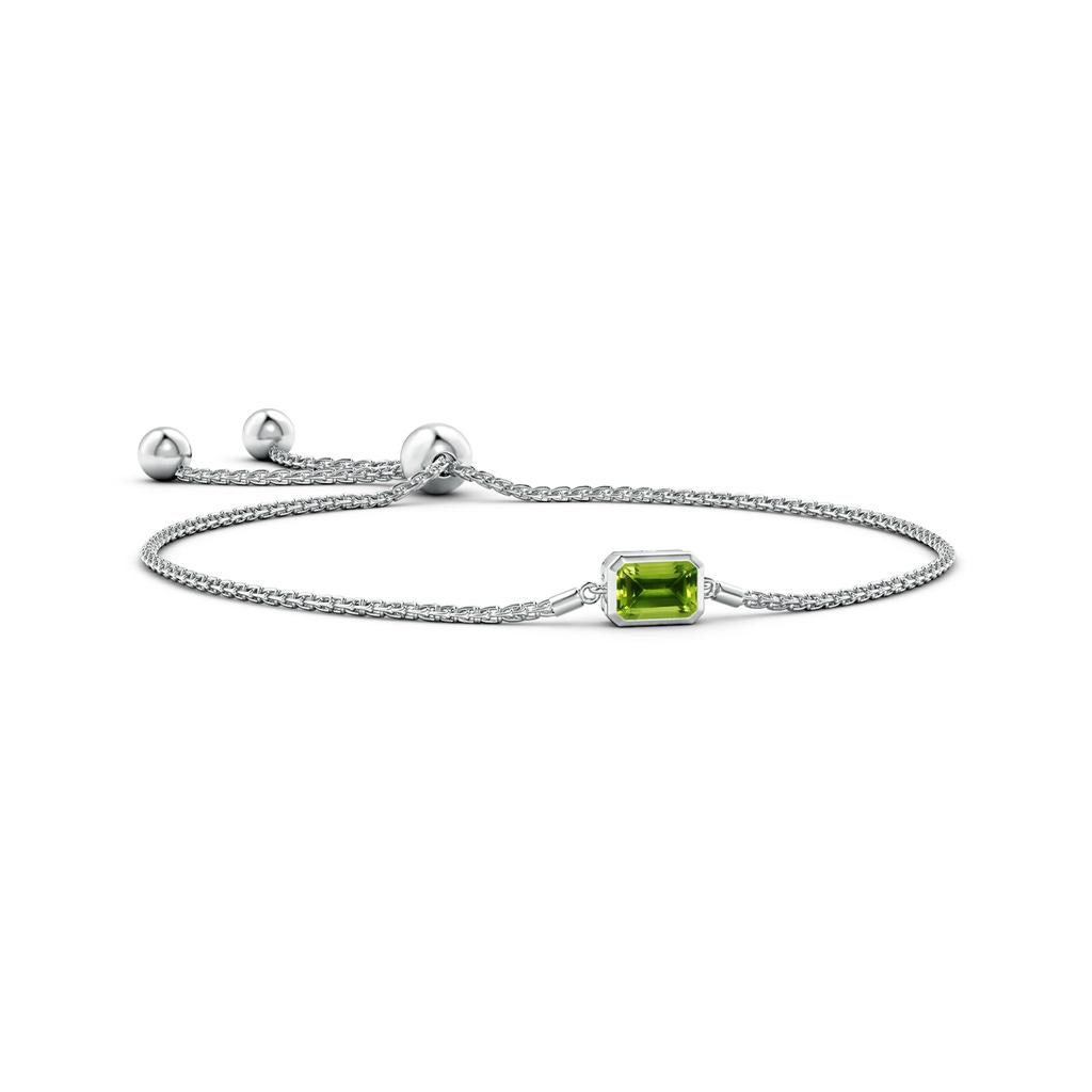 7x5mm AAAA Horizontally Set Emerald-Cut Peridot Bolo Bracelet in White Gold