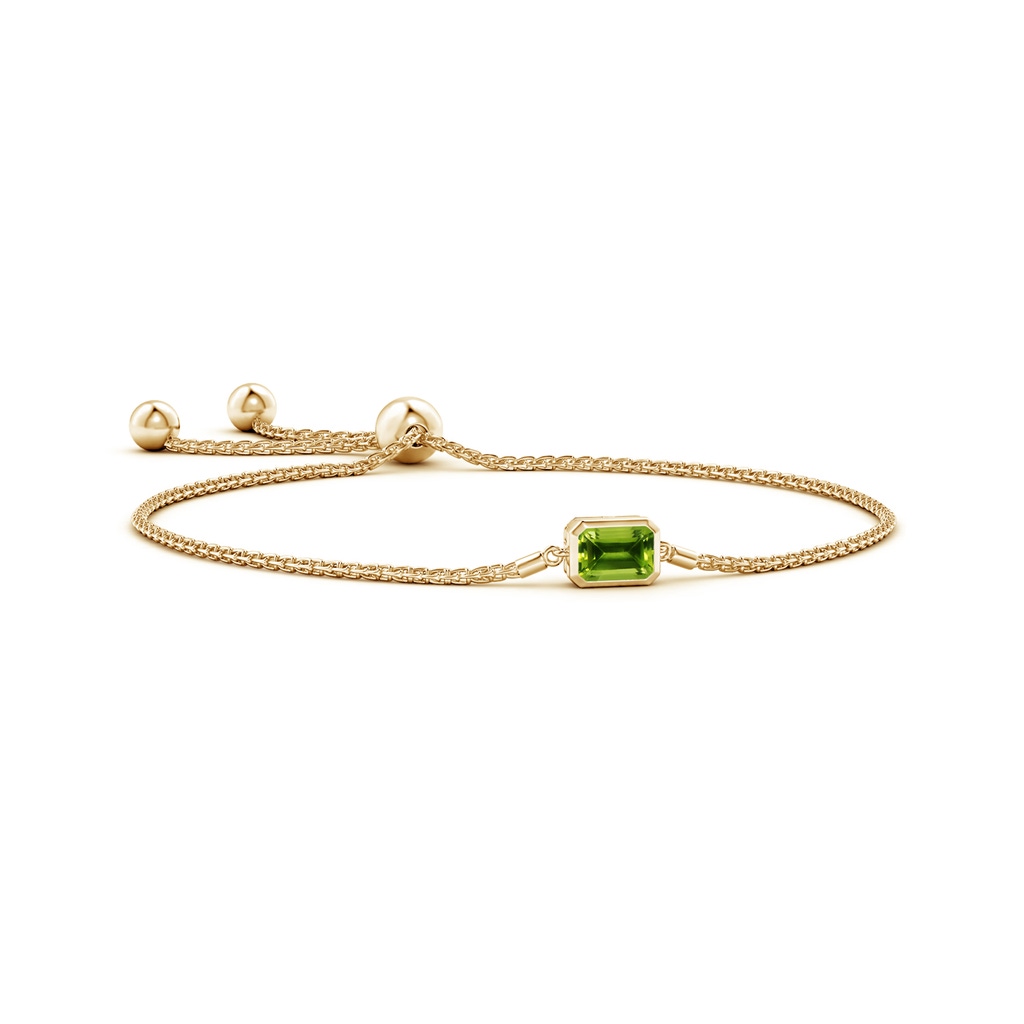 7x5mm AAAA Horizontally Set Emerald-Cut Peridot Bolo Bracelet in Yellow Gold