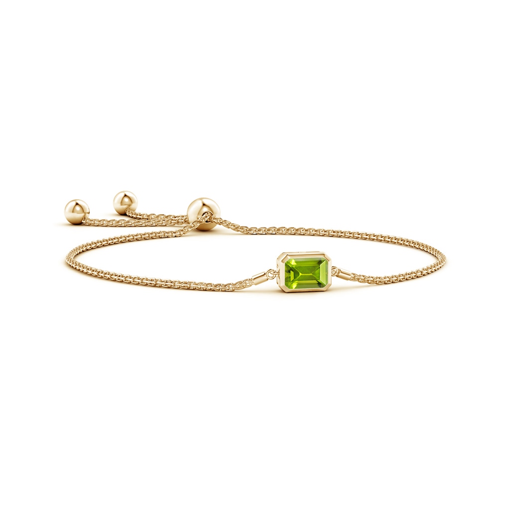 8x6mm AAA Horizontally Set Emerald-Cut Peridot Bolo Bracelet in Yellow Gold