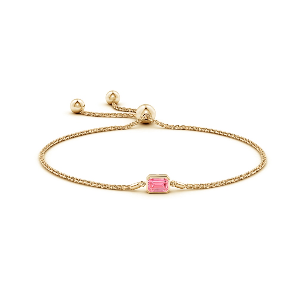 6x4mm AAAA Horizontally Set Emerald-Cut Fancy Intense Pink Diamond Bolo Bracelet in Yellow Gold - side 199