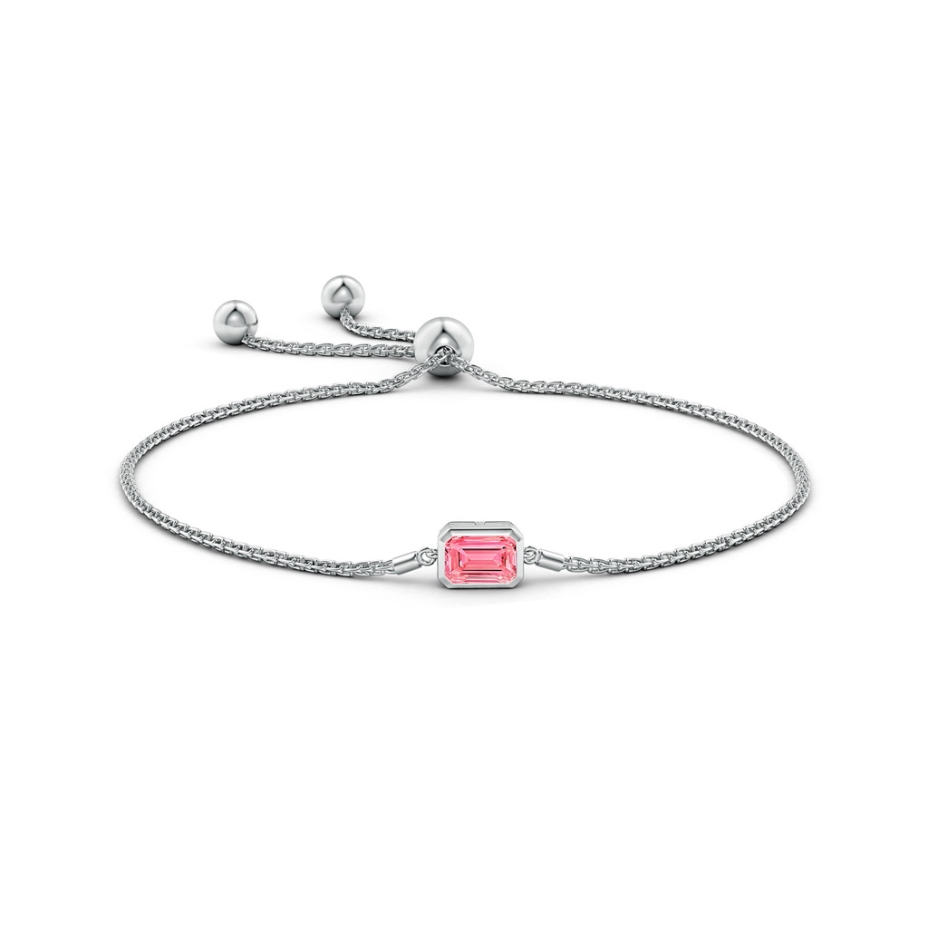 7x5mm AAAA Horizontally Set Emerald-Cut Fancy Intense Pink Diamond Bolo Bracelet in White Gold - side 199