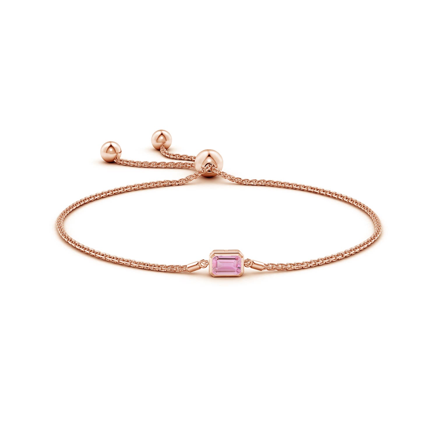 6x4mm A Horizontally Set Emerald-Cut Pink Tourmaline Bolo Bracelet in Rose Gold