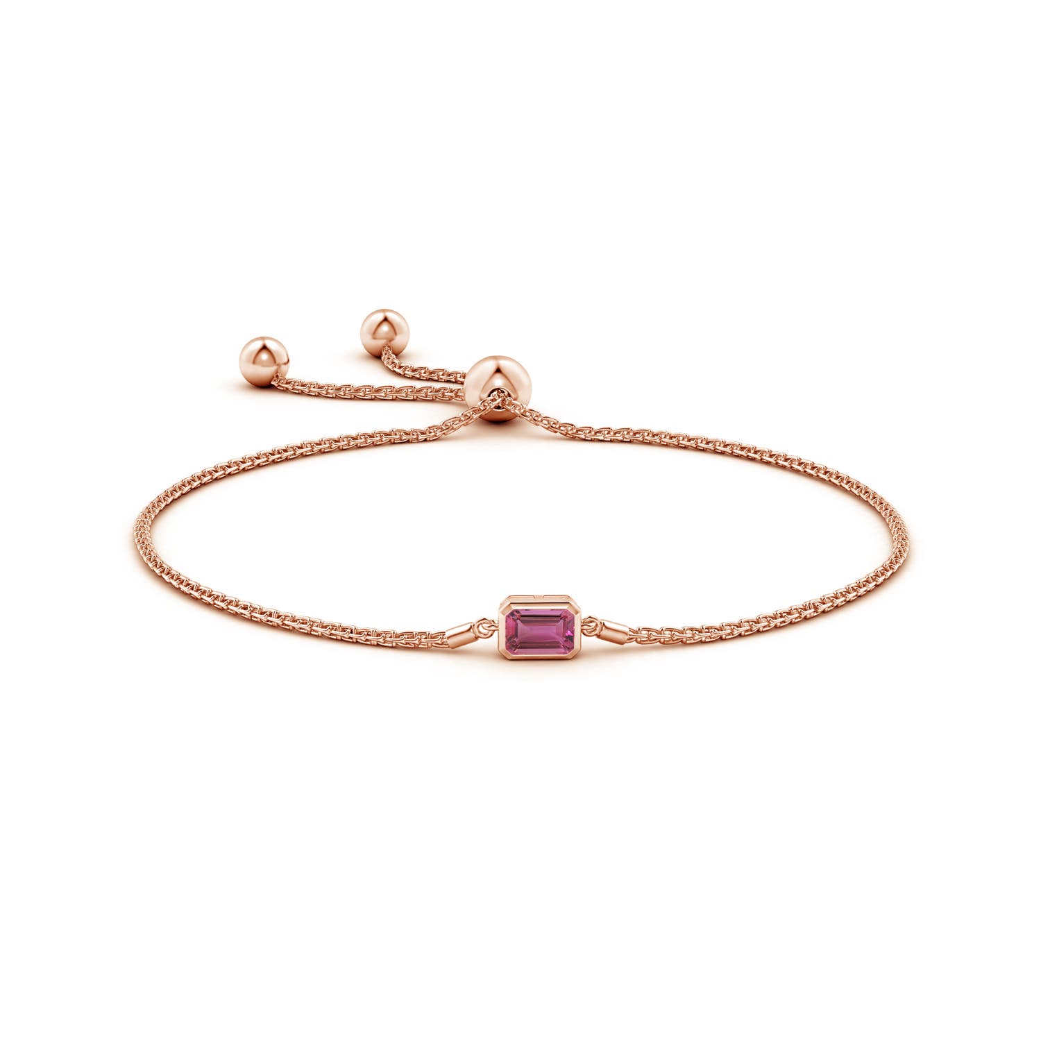 6x4mm AAAA Horizontally Set Emerald-Cut Pink Tourmaline Bolo Bracelet in Rose Gold