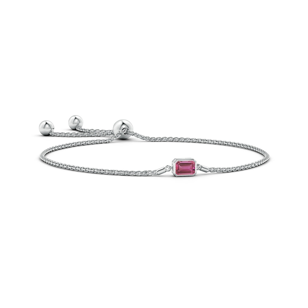 6x4mm AAAA Horizontally Set Emerald-Cut Pink Tourmaline Bolo Bracelet in White Gold