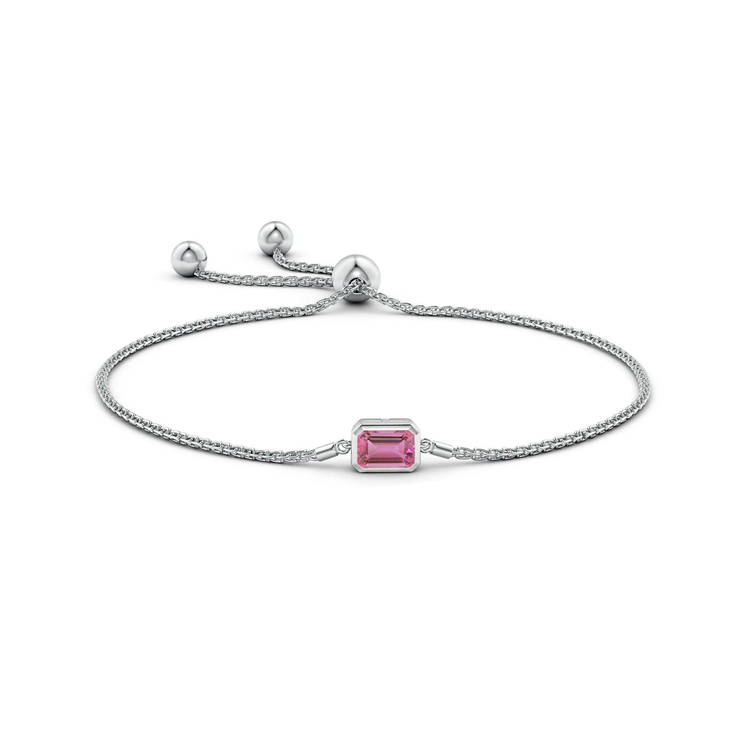 7x5mm AAA Horizontally Set Emerald-Cut Pink Tourmaline Bolo Bracelet in White Gold - side 1