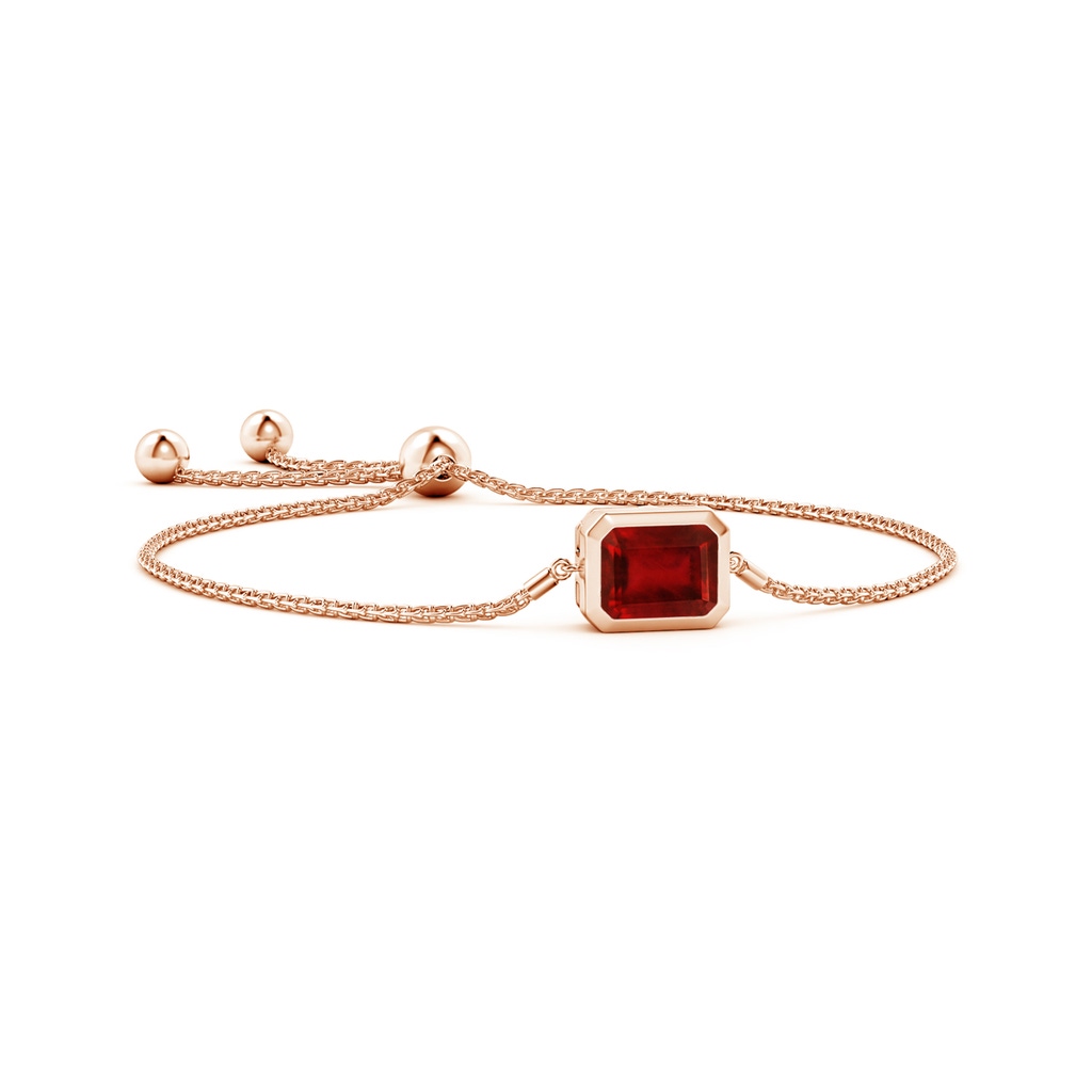 10x8mm AAAA Horizontally Set Emerald-Cut Ruby Bolo Bracelet in Rose Gold