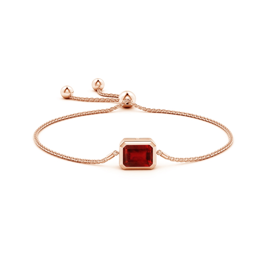10x8mm AAAA Horizontally Set Emerald-Cut Ruby Bolo Bracelet in Rose Gold - side 199