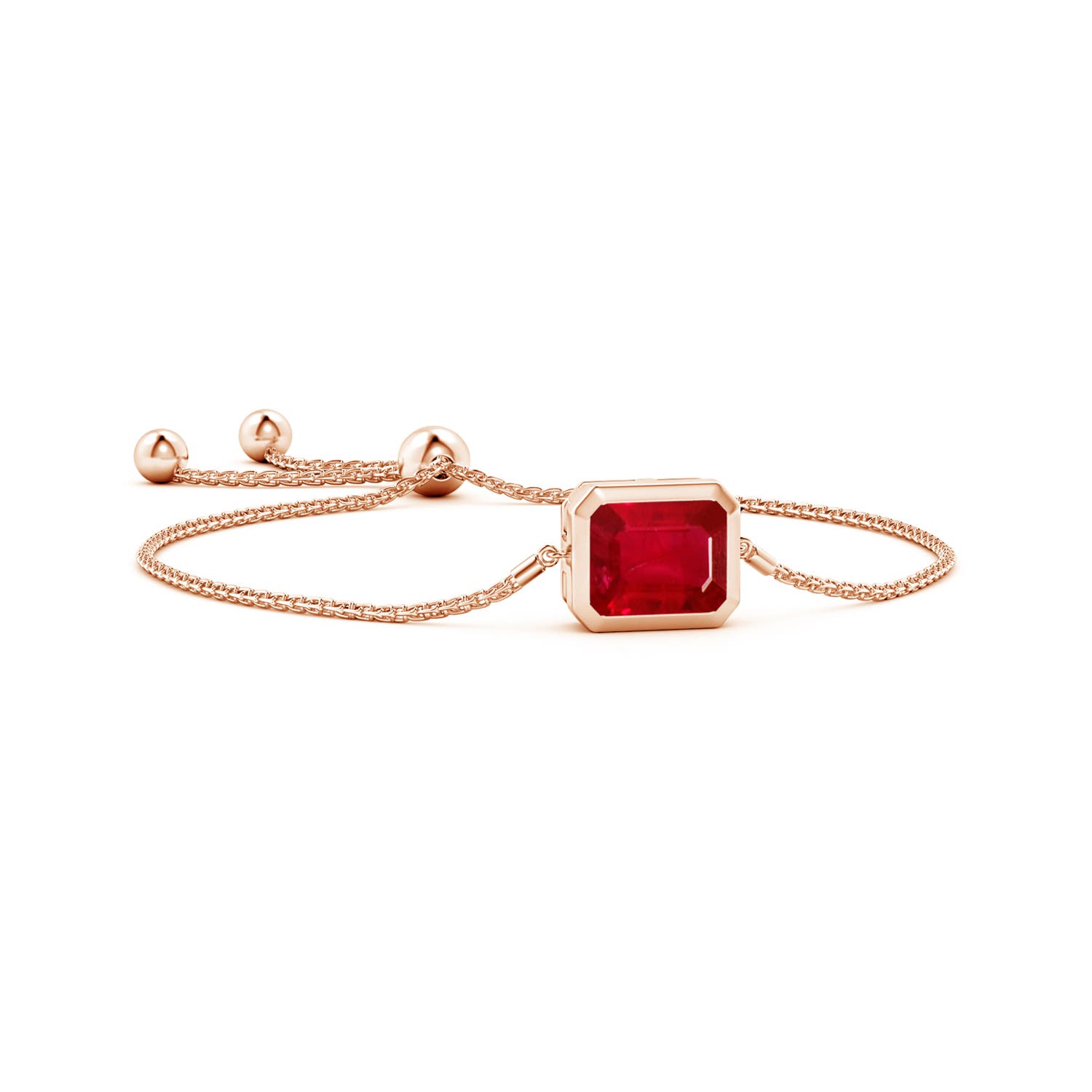 Angara 6.25 CTW Horizontally Set Emerald-Cut Ruby Bolo Bracelet in 14K Rose Gold