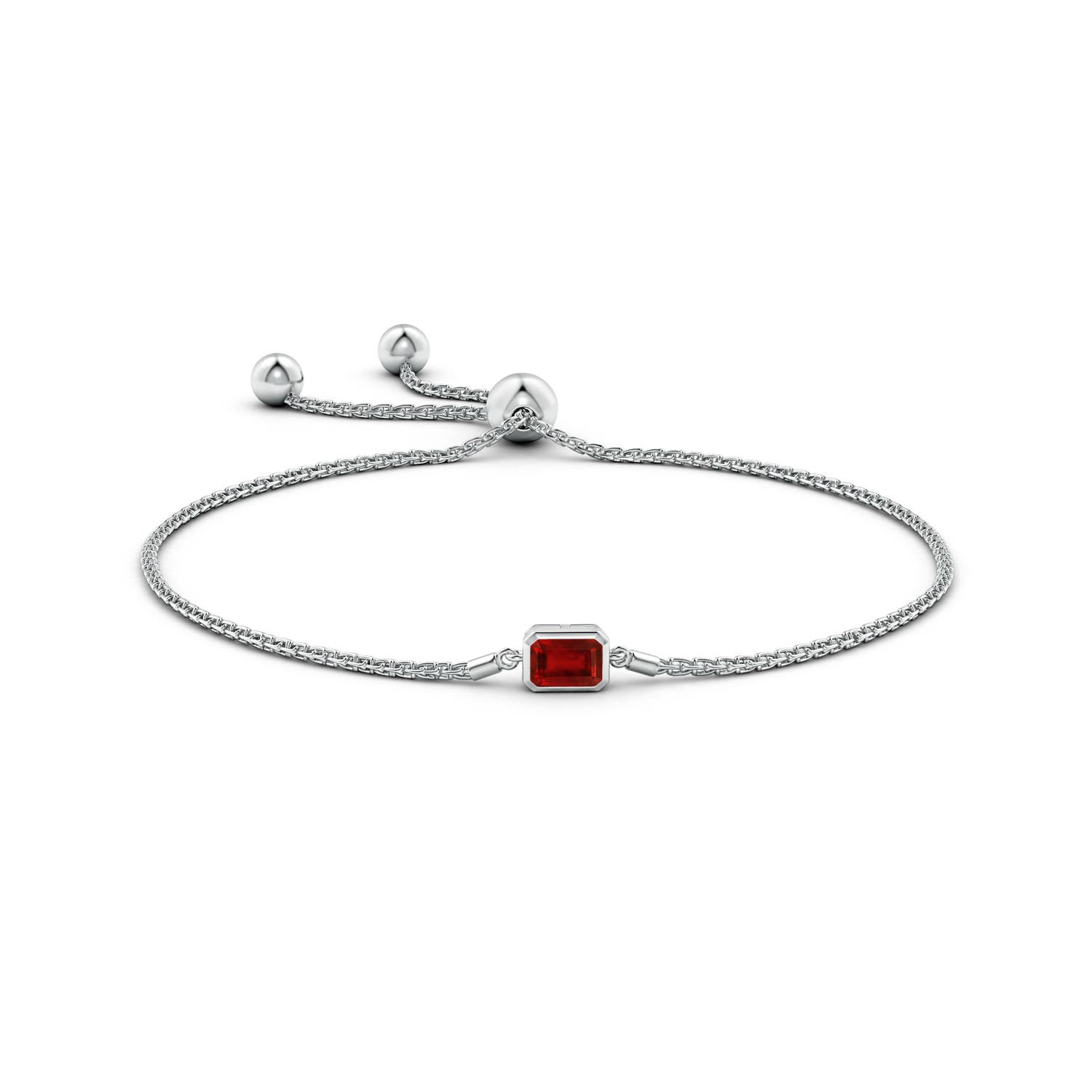 6x4mm AAAA Horizontally Set Emerald-Cut Ruby Bolo Bracelet in White Gold - side 2