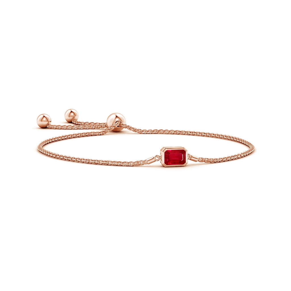 7x5mm AAA Horizontally Set Emerald-Cut Ruby Bolo Bracelet in Rose Gold