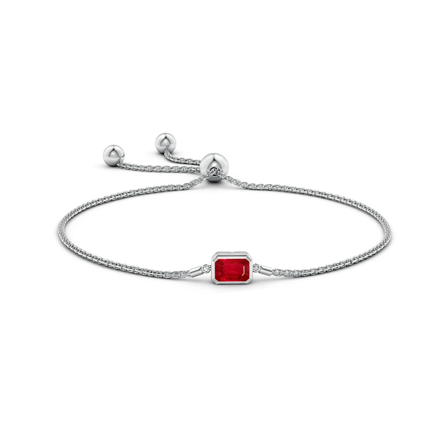 7x5mm AAA Horizontally Set Emerald-Cut Ruby Bolo Bracelet in White Gold - side 2