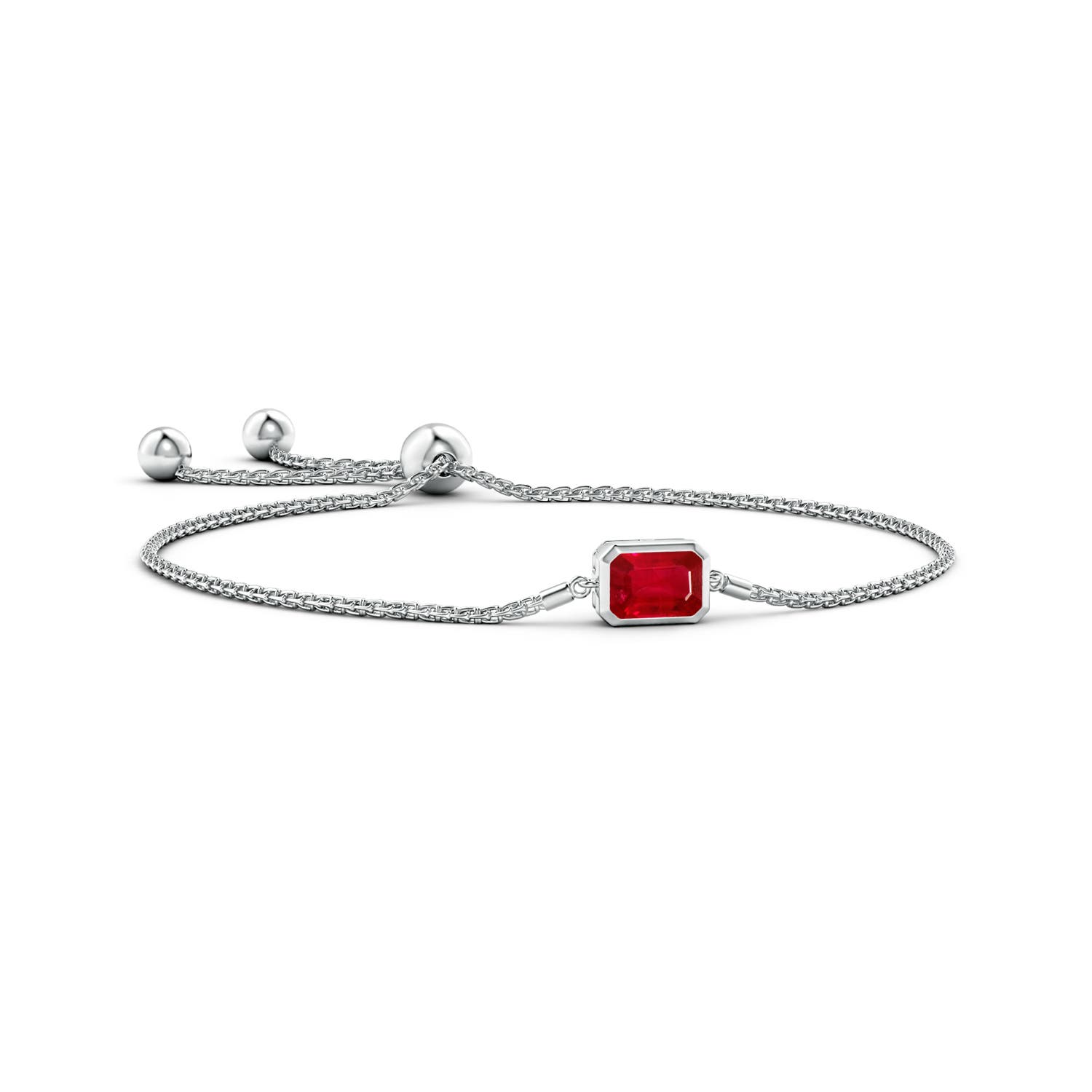 8x6mm AAA Horizontally Set Emerald-Cut Ruby Bolo Bracelet in White Gold