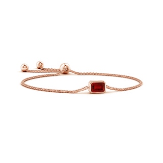 8x6mm AAAA Horizontally Set Emerald-Cut Ruby Bolo Bracelet in Rose Gold