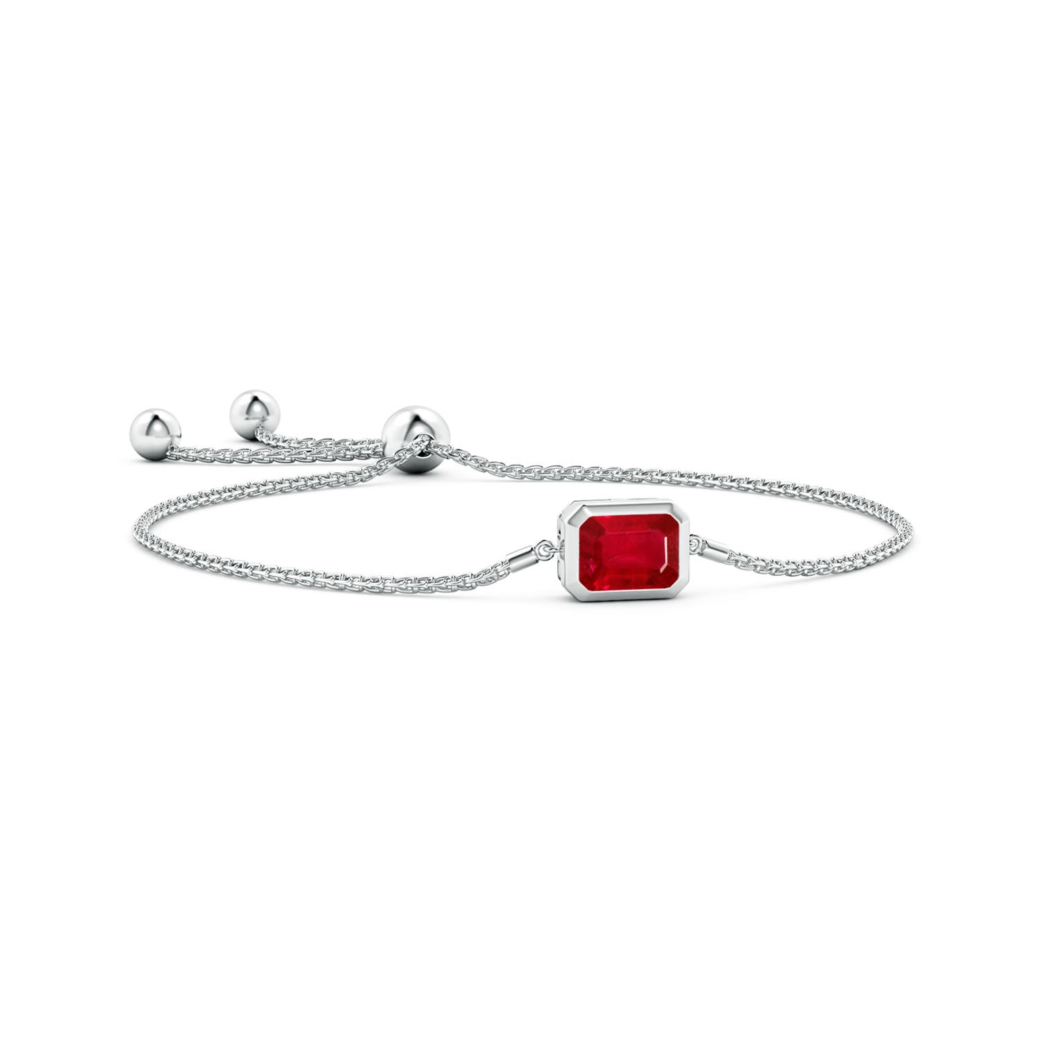 9x7mm AAA Horizontally Set Emerald-Cut Ruby Bolo Bracelet in White Gold