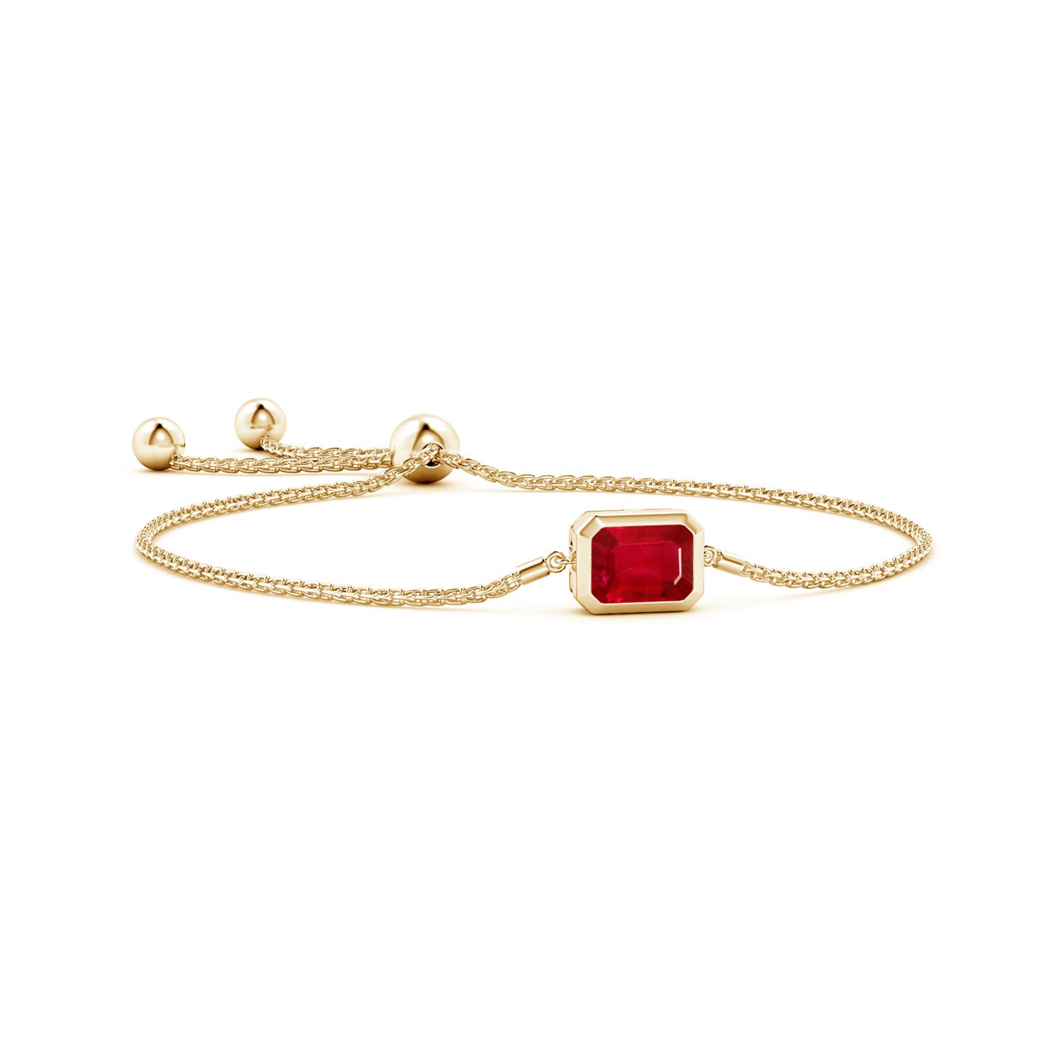 9x7mm AAA Horizontally Set Emerald-Cut Ruby Bolo Bracelet in Yellow Gold