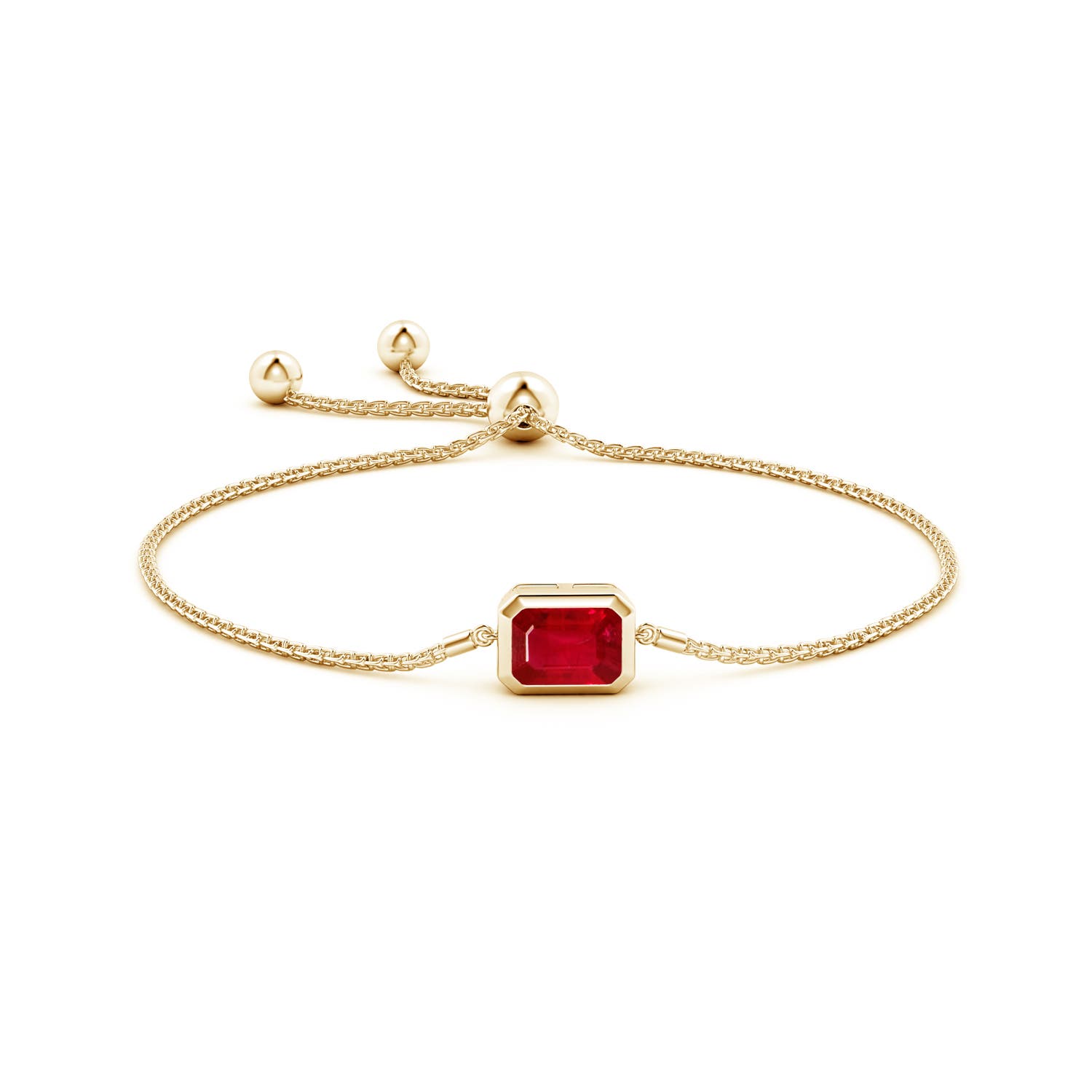 9x7mm AAA Horizontally Set Emerald-Cut Ruby Bolo Bracelet in Yellow Gold
