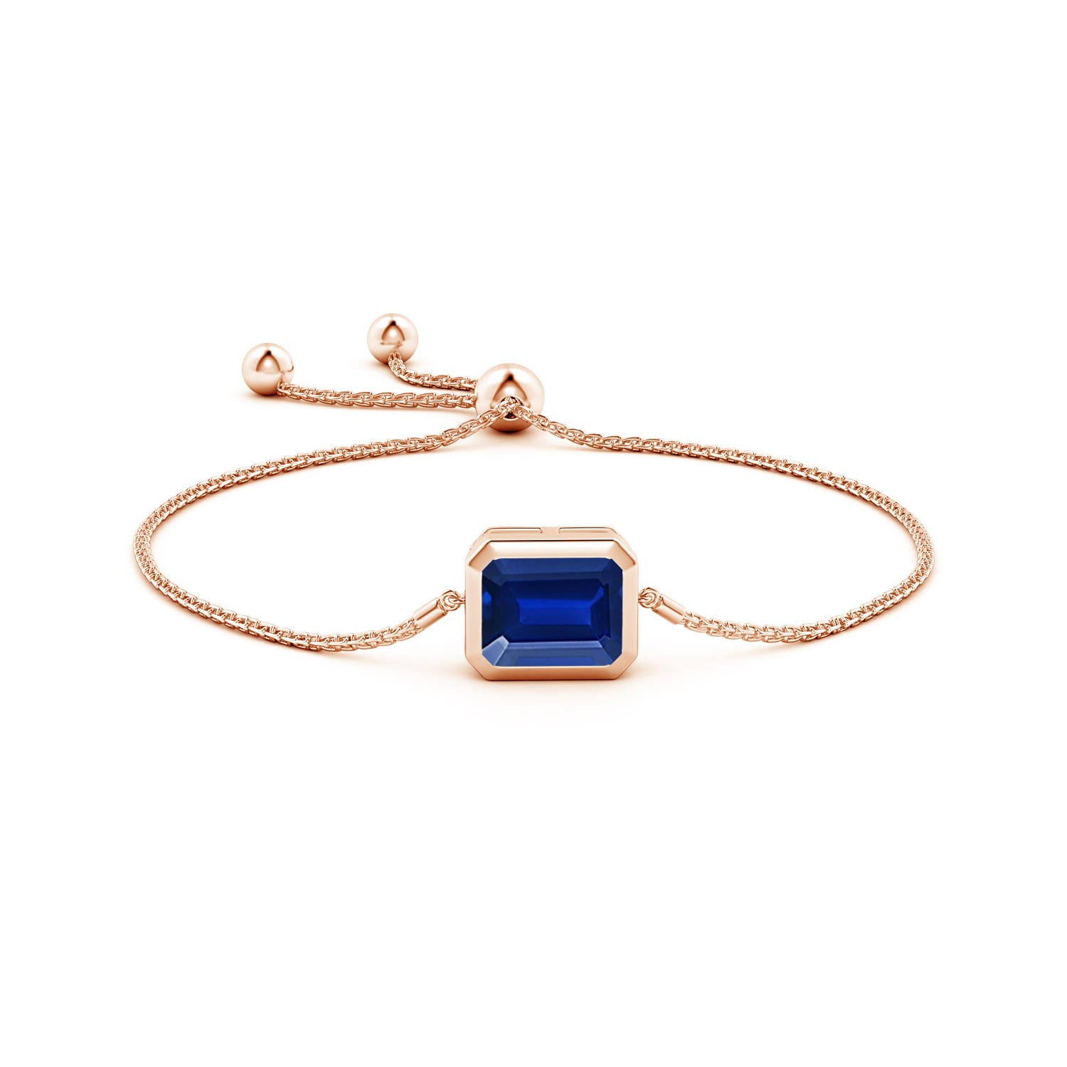 12x10mm AAAA Horizontally Set Emerald-Cut Sapphire Bolo Bracelet in Rose Gold
