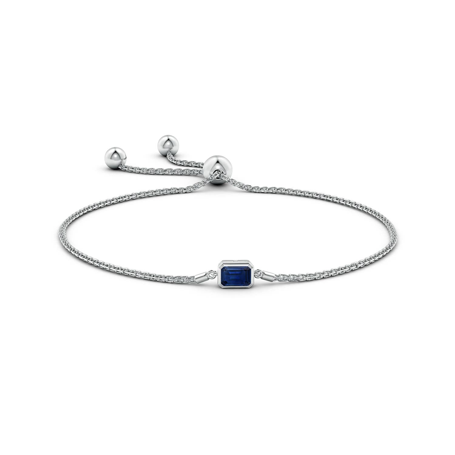 6x4mm AAA Horizontally Set Emerald-Cut Sapphire Bolo Bracelet in White Gold - side 3